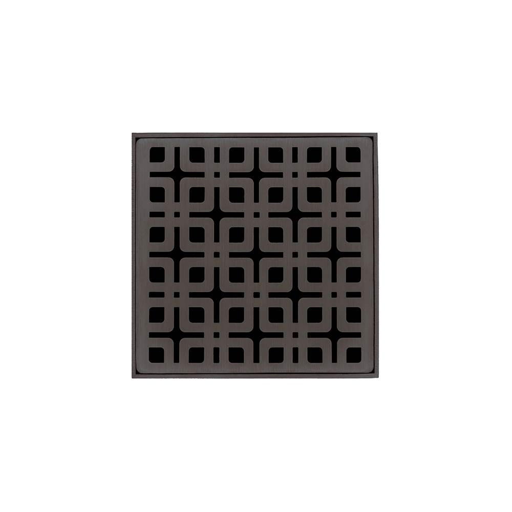 Infinity Drain 4'' x 4'' KDB 4 Complete Kit with Link Pattern Decorative Plate in Oil Rubbed Bronze with PVC Bonded Flange Drain Body, 2'', 3'' and 4'' Outlet