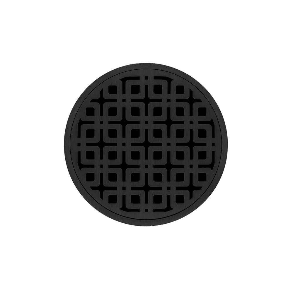 Infinity Drain 5'' Round RKD 5 Complete Kit with Link Pattern Decorative Plate in Matte Black with Cast Iron Drain Body, 2'' Outlet