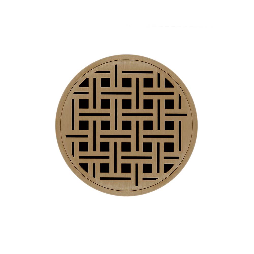 Infinity Drain 5'' Round Strainer with Weave Pattern Decorative Plate and 2'' Throat in Satin Bronze for RVD 5