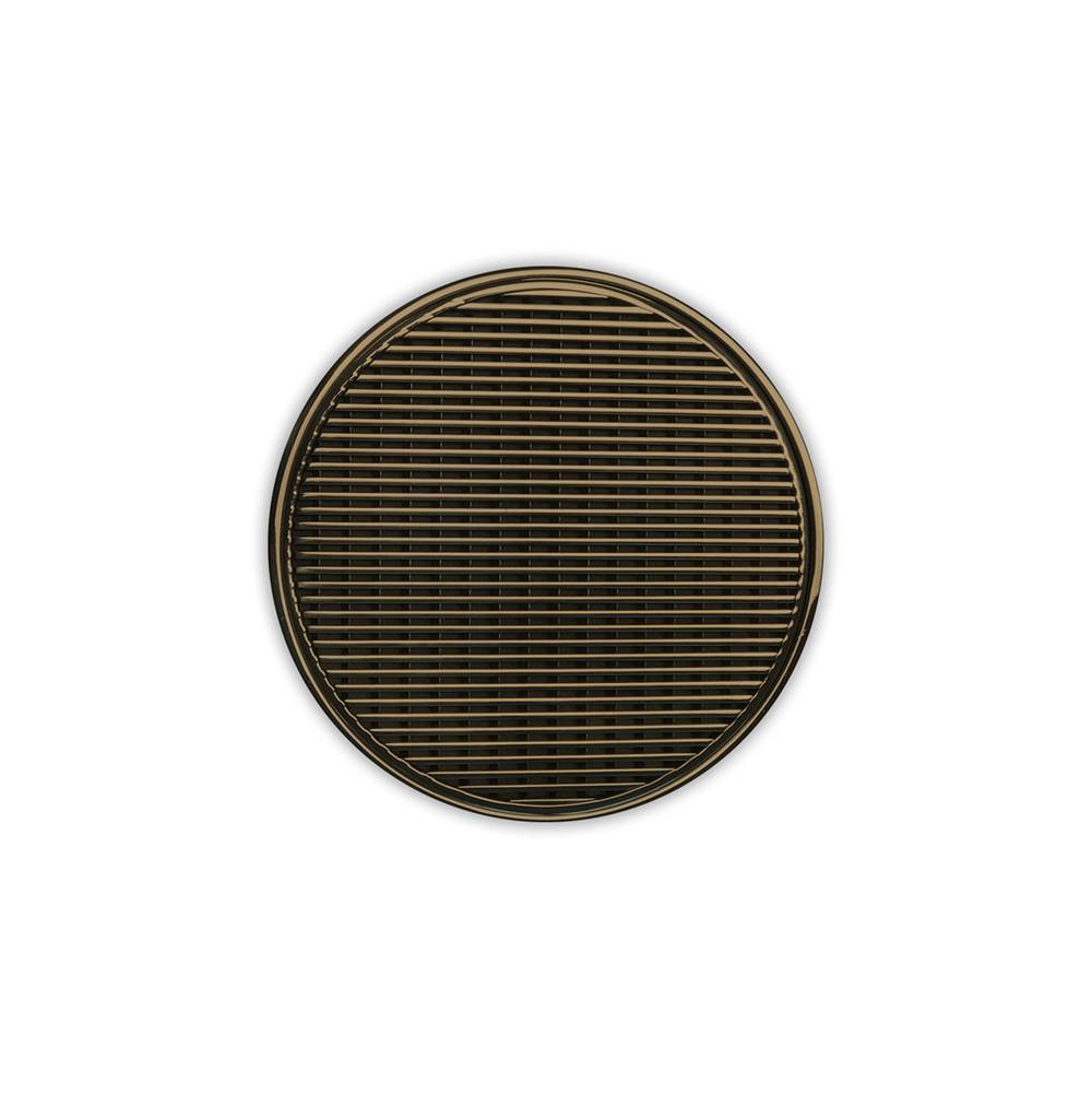 Infinity Drain 5'' Round RWDB 5 Complete Kit with Wedge Wire Pattern Decorative Plate in Satin Bronze with PVC Bonded Flange Drain Body, 2'', 3'' and 4'' Outlet