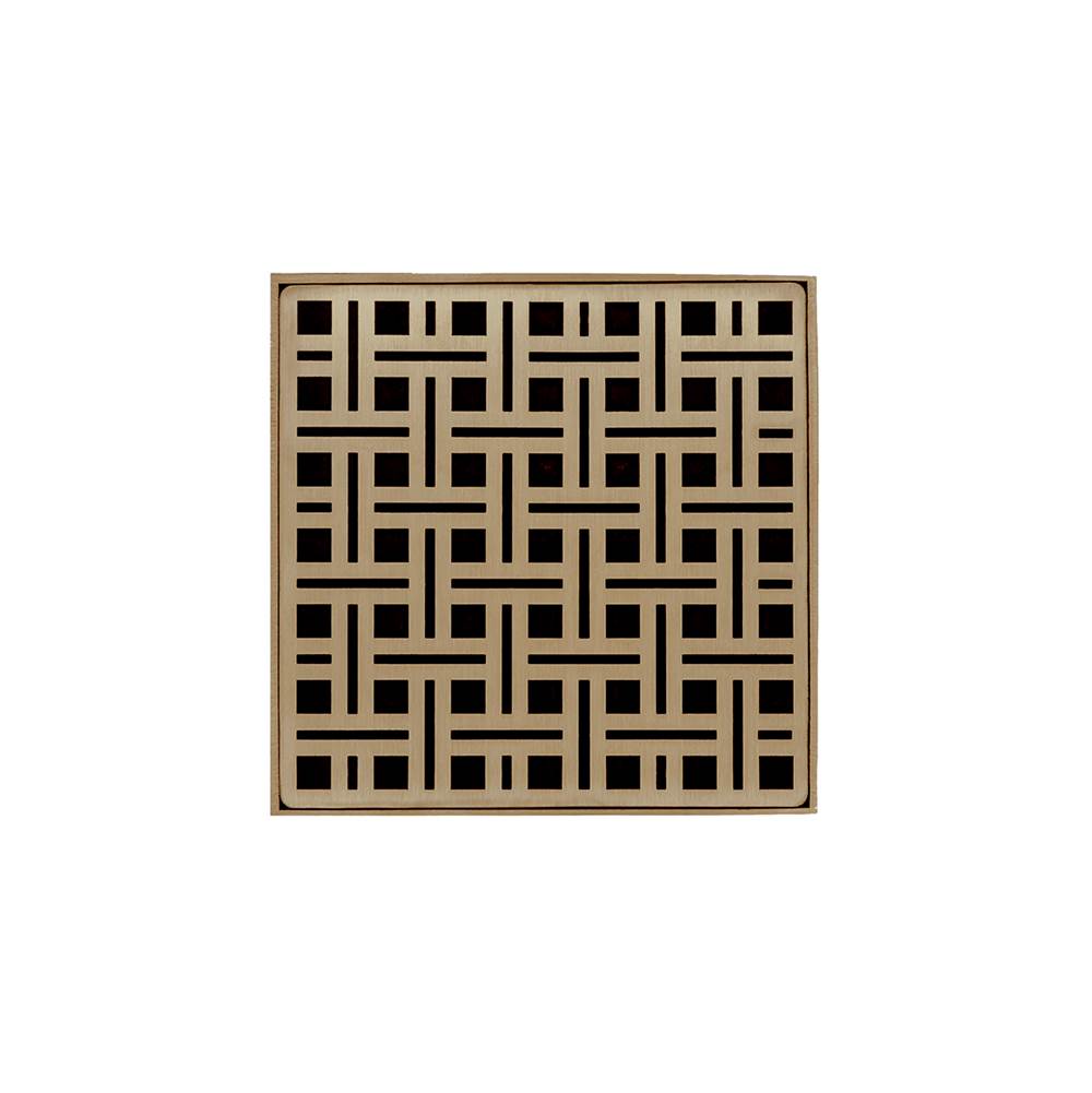 Infinity Drain 5'' x 5'' VD 5 Complete Kit with Weave Pattern Decorative Plate in Satin Bronze with Cast Iron Drain Body, 2'' Outlet