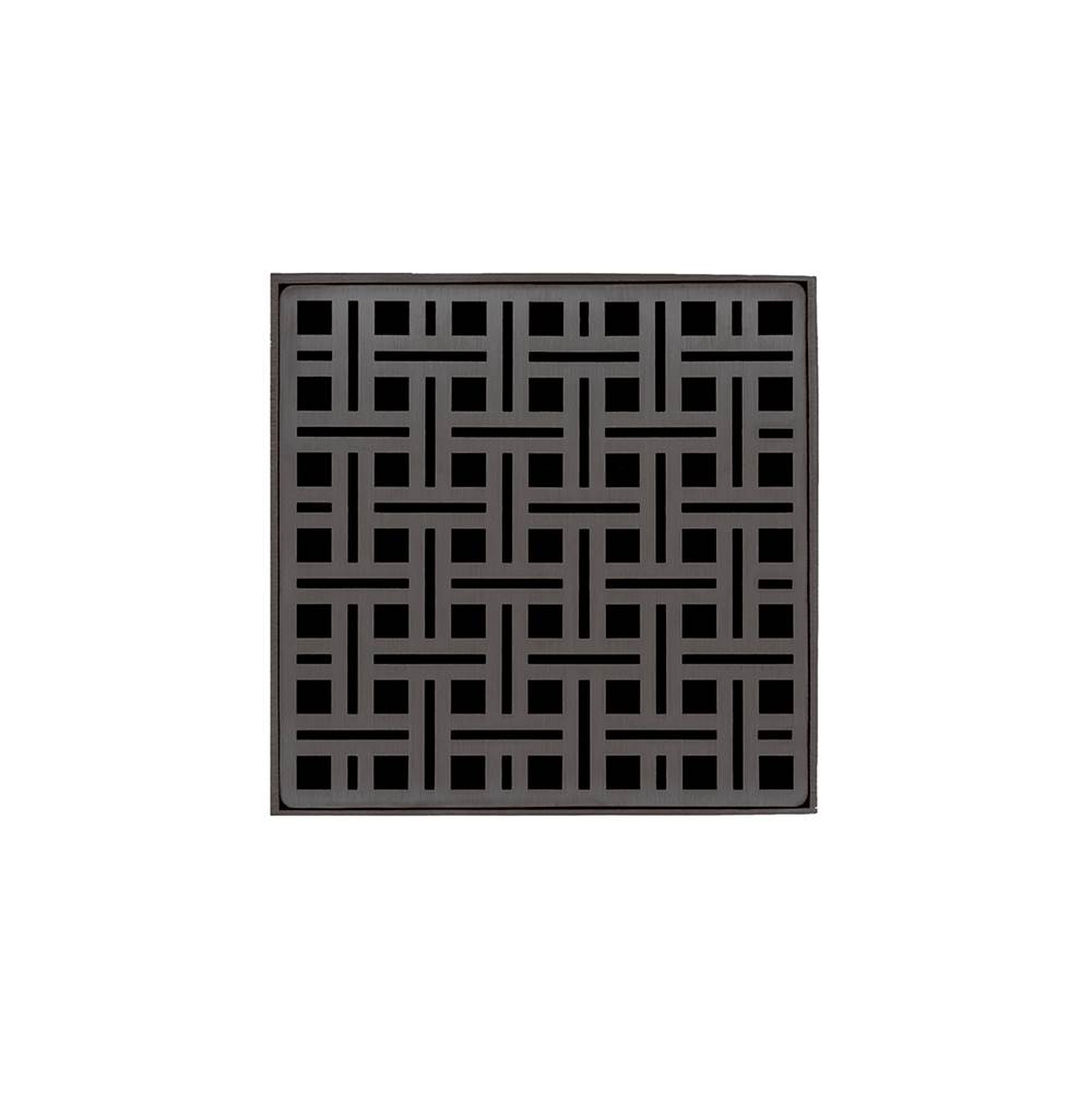 Infinity Drain 5'' x 5'' VDB 5 Complete Kit with Weave Pattern Decorative Plate in Oil Rubbed Bronze with Stainless Steel Bonded Flange Drain Body, 2'' No Hub Outlet