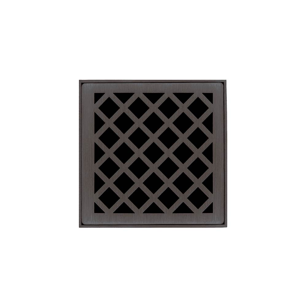 Infinity Drain 4'' x 4'' XDB 4 Complete Kit with Criss-Cross Pattern Decorative Plate in Oil Rubbed Bronze with PVC Bonded Flange Drain Body, 2'', 3'' and 4'' Outlet