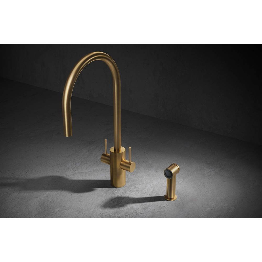 MGS Cucina Spin DCS Kitchen Faucet with Side Spray Stainless Steel Matte Gold PVD 18-1/4'' Height 9-1/8'' Projection